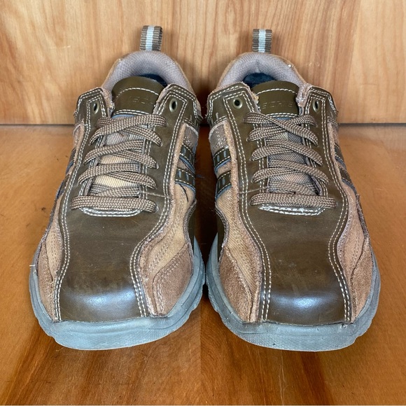 Womens 9 / Mens 7.5 Skechers Relaxed Fit Comfort Shoes Leather Brown TSS1110 - Picture 2 of 8